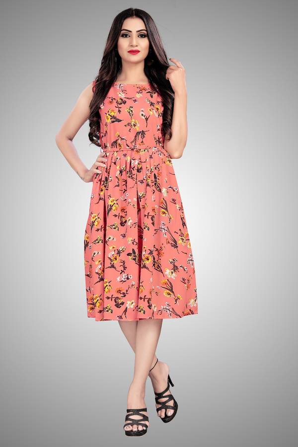 Women Fit and Flare Orange Dress