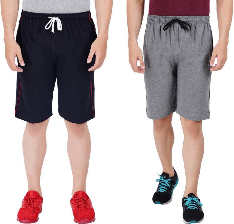 Solid Men Dark Blue, Grey Regular Shorts