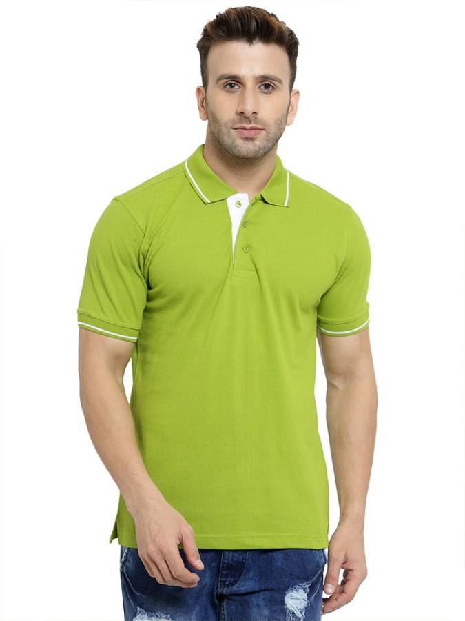 Solid Men Polo Neck Light Green T-Shirt Price in India