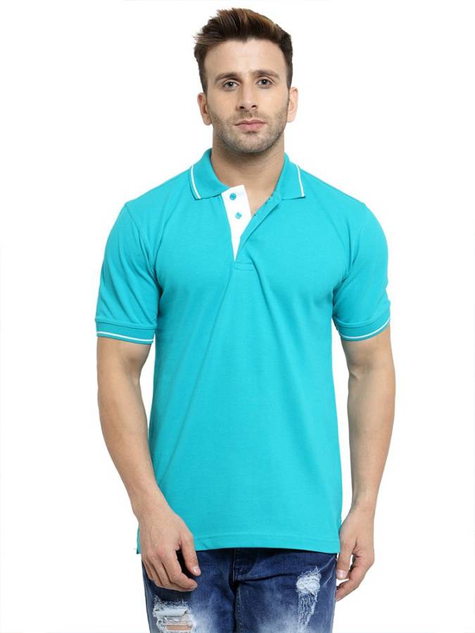 Solid Men Polo Neck Light Green T-Shirt Price in India