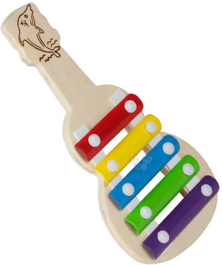 Trinkets & More - Xylophone Guitar Wooden (5 Nodes) | Kids First Musical Sound Instrument Toy | Babies Toddlers 6 Months +