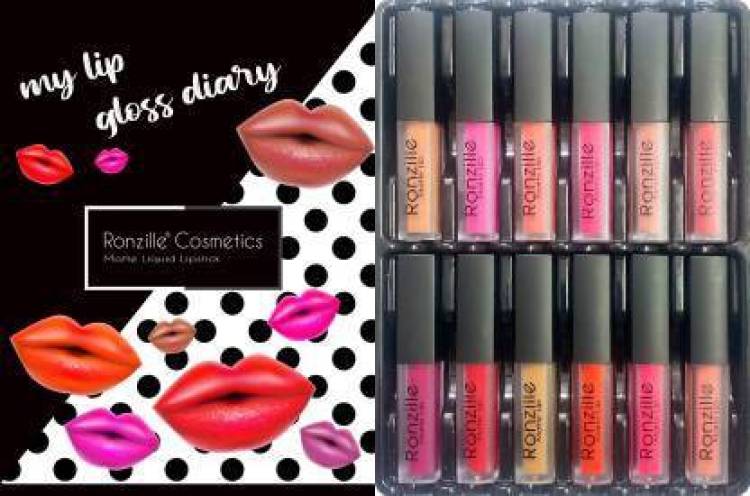 RONZILLE Non-Transfer Matte Liquid Lipstick set Pack of 12 kiss proof (Multicolor, 12*30 ml) Price in India