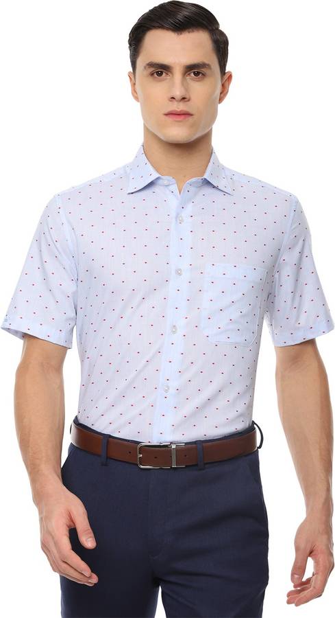 Men Regular Fit Geometric Print Spread Collar Formal Shirt