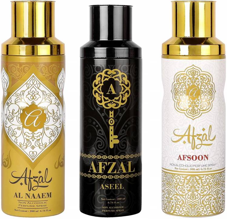 AFZAL Premium Combos Deodorants Naaem, Aseel and Afsoon Pack of 3 - 200ml each Body Spray  -  For Men & Women