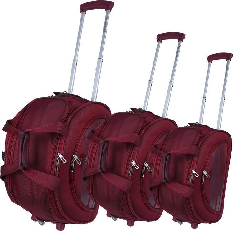 Fly Sapphire DFT Combo Set of 48, 53 & 58cms Nylon Soft Travel Duffle 2 Wheels Trolley Bag Duffel Strolley Bag