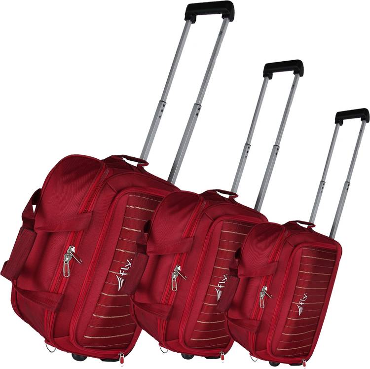 Fly Alexa Plus Combo Set of 50, 53 & 59cms Nylon Soft Travel Duffle 2 Wheels Trolley Bag Duffel Strolley Bag