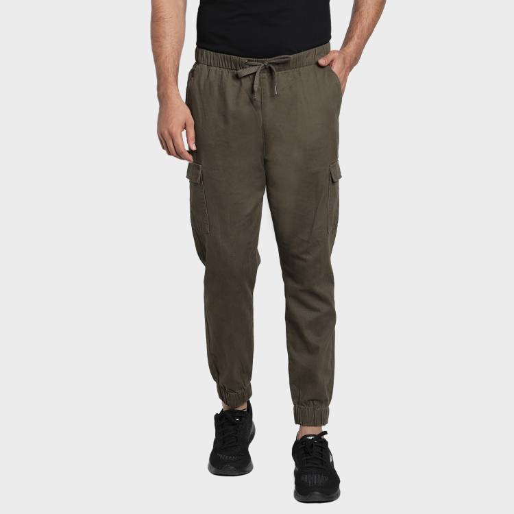 Regular Fit Men Green Pure Cotton Trousers