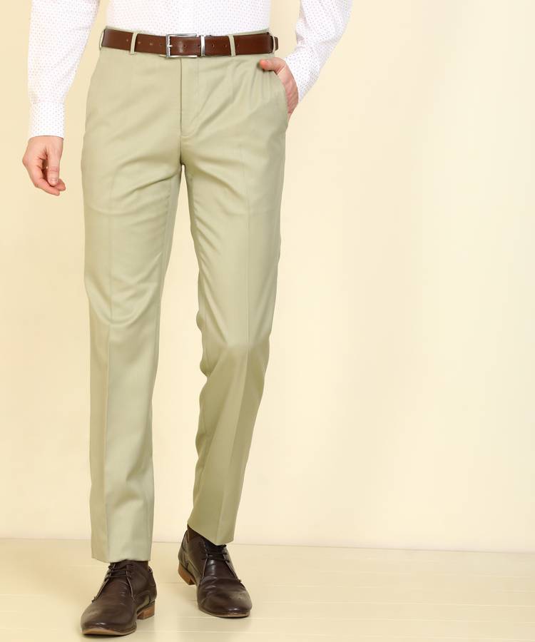 Slim Fit Men Beige Polyester Blend Trousers