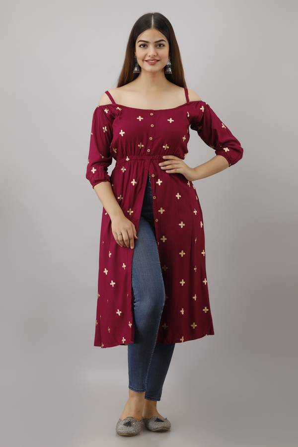 Women Solid Rayon Frontslit Kurta