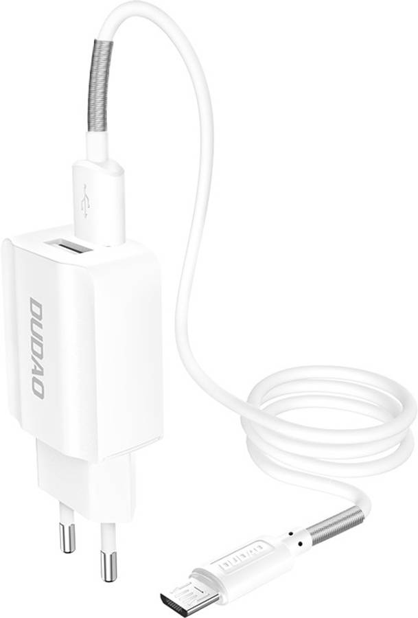 DUDAO A2EU Dual USB Mobile Charger with Micro USB Cable Fast Charging Adapter 2.4 A Multiport Mobile Charger with Detachable Cable