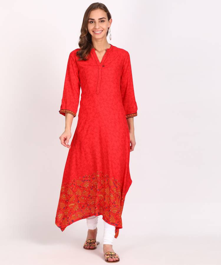 Women Floral Print Viscose Trail Cut Kurta