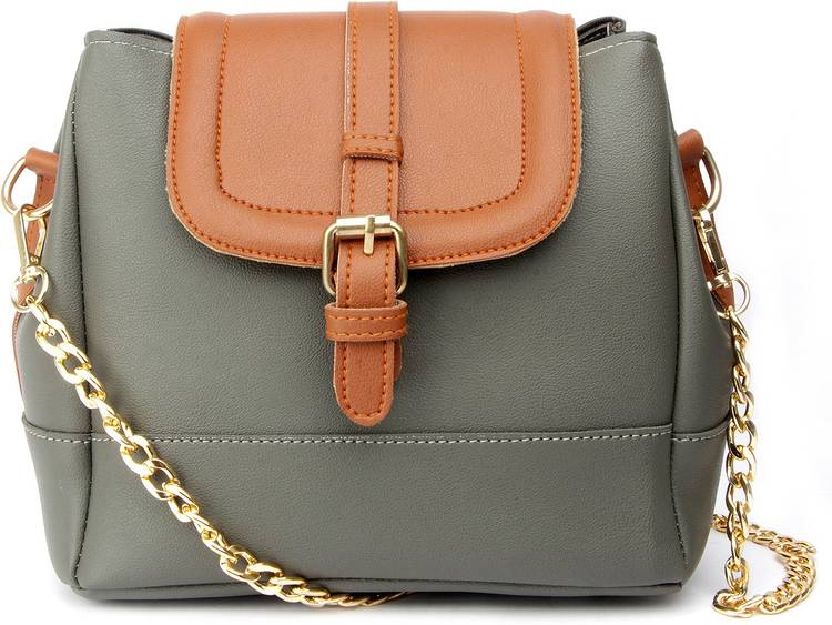 Grey, Tan Women Sling Bag