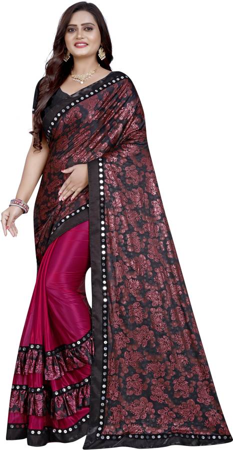 Floral Print Fashion Lycra Blend Saree