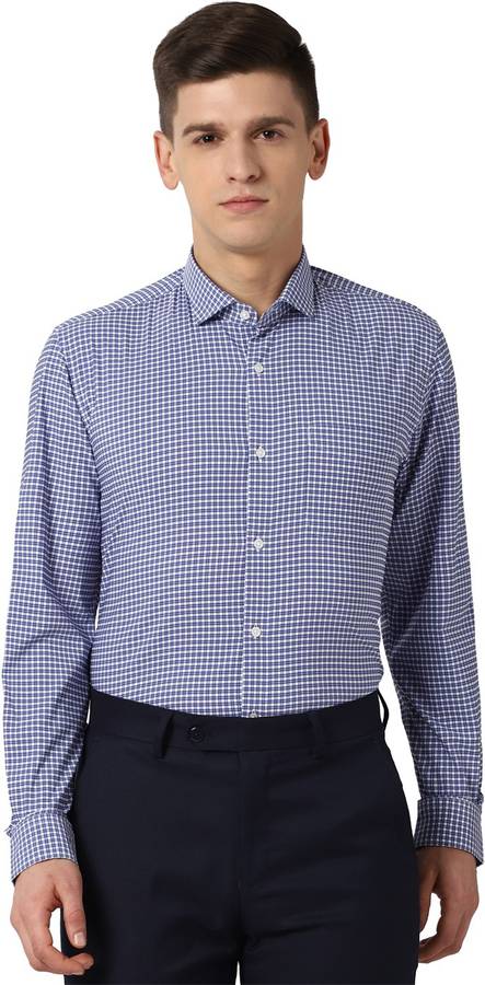 Men Super Slim Fit Checkered Slim Collar Formal Shirt