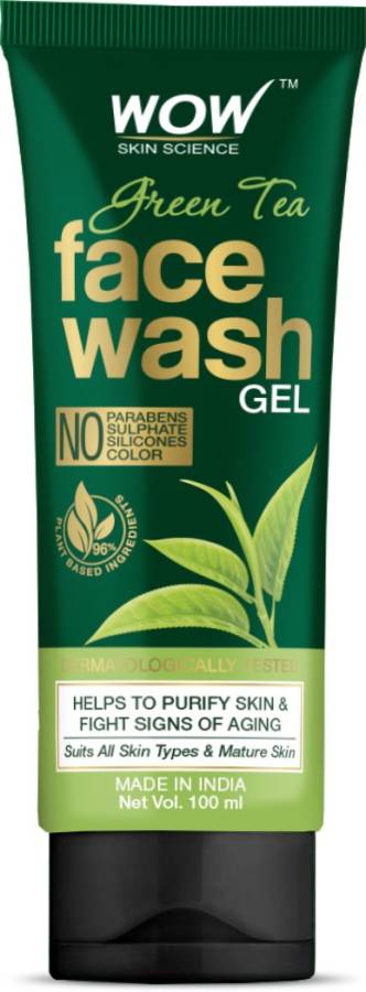WOW SKIN SCIENCE Green Tea  Gel - contains Green Tea, Aloe Leaf Extracts, Pro-Vitamin B5 & Vitamin E - for Purifying Skin - No Parabens, Sulphate, Silicones & Color - 100mL Face Wash Price in India