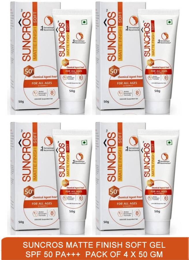 Suncros Matte Finish Soft Gel SPF 50 PA+++ - best sunscreen gel and UVA/UVB protection sunscreen gel(pack of 4)50g - SPF SPF 50+ PA+++ Price in India