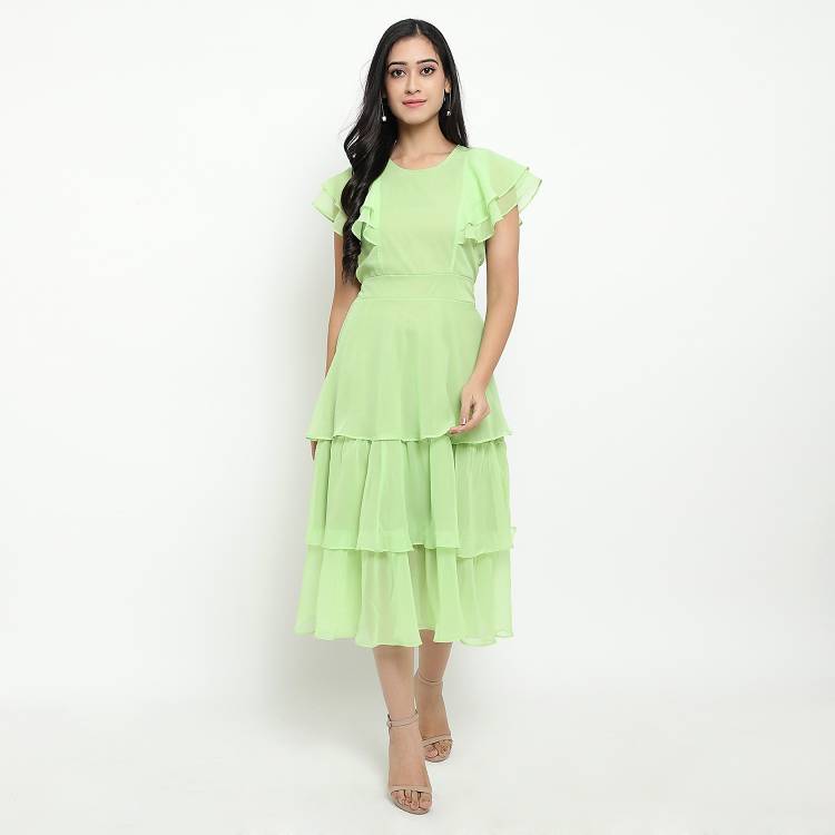 Women Ruffled Green Dress Price in India