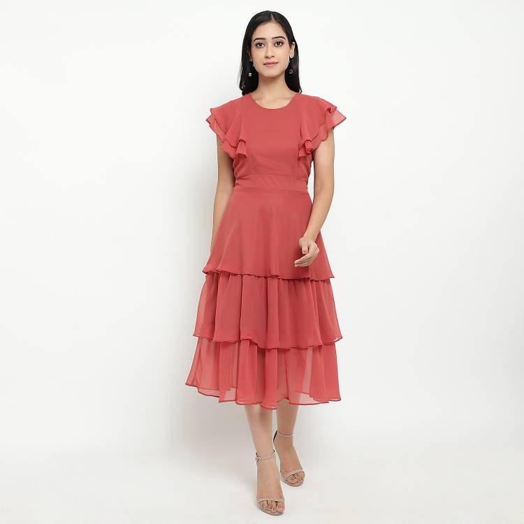 Women Ruffled Pink Dress Price in India