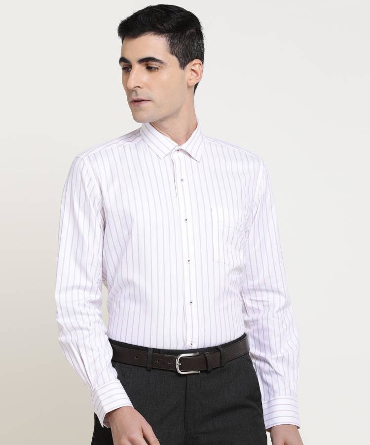 Men Regular Fit Striped Cut Away Collar Formal Shirt Price in India