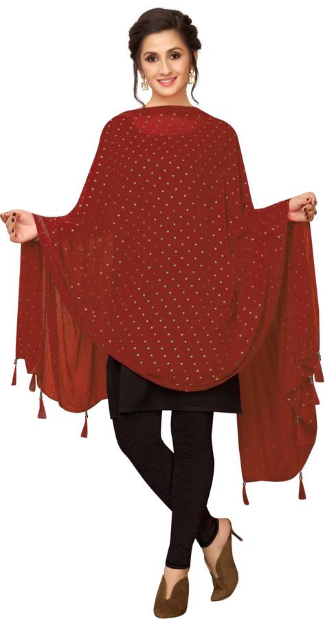 Nylon Embellished Maroon Women Dupatta