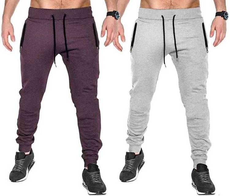 Solid Men Maroon, Grey Track Pants