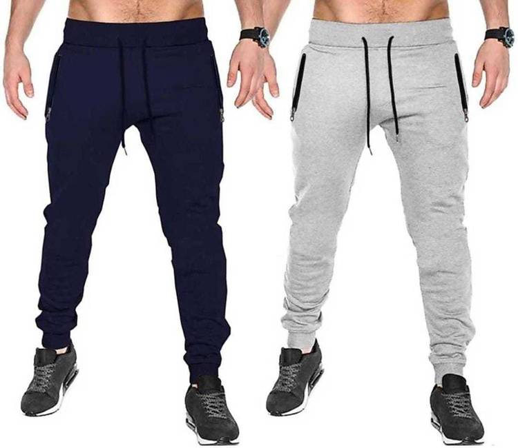 Solid Men Grey, Dark Blue Track Pants