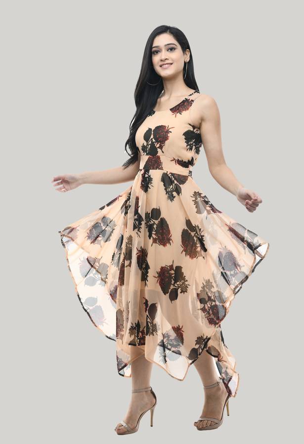 Women Asymmetric Beige Dress
