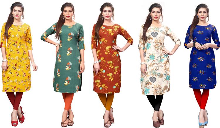 Women Floral Print Crepe Straight Kurta