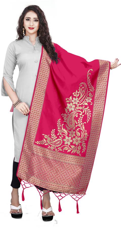 Art Silk, Jacquard Woven Pink Women Dupatta