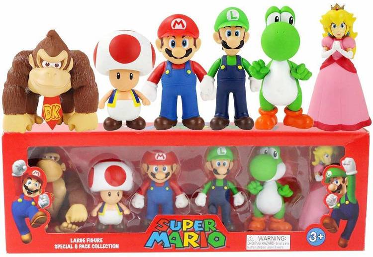 Galactic 6 pcs Super hero Mario Bro Figures Set Perfect for Cake Toppers 3 to 5 inch PVC Toys(Multi Use)(Special Edition for Birthday Cake Decoration) (Multicolor)