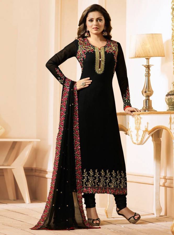 Semi Stitched Georgette Kurta & Palazzo Material Embroidered Price in India