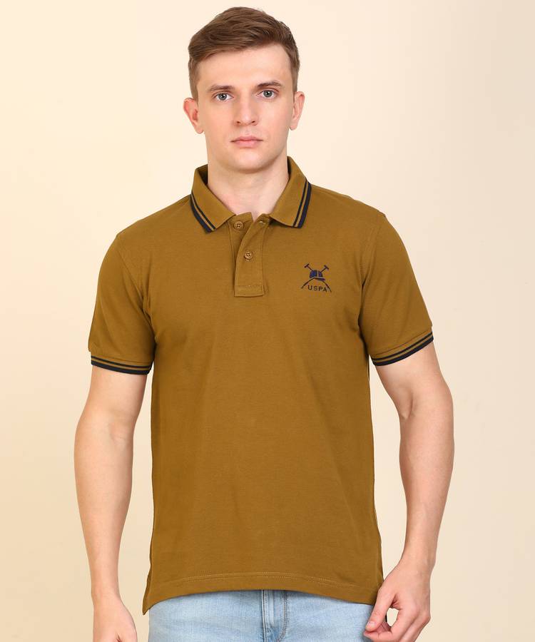 Solid Men Polo Neck Brown T-Shirt