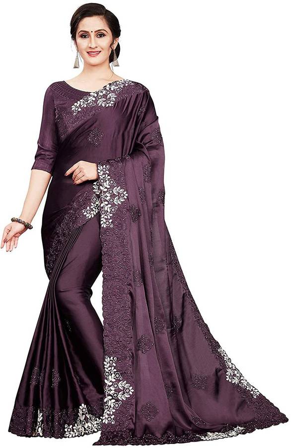 Embroidered Bollywood Satin Blend Saree