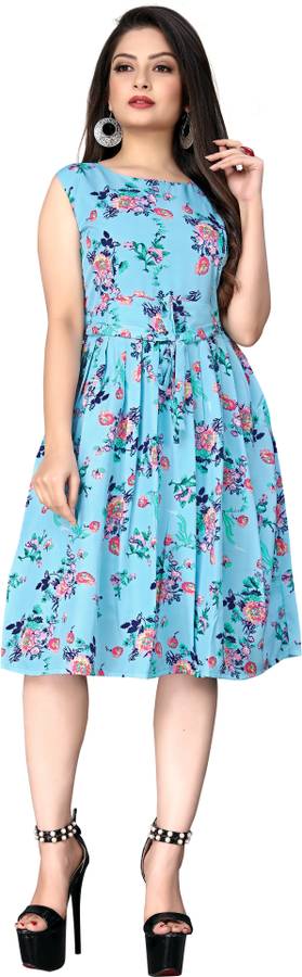 Women Skater Light Blue Dress Price in India