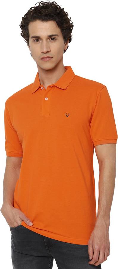 Solid Men Polo Neck Orange T-Shirt