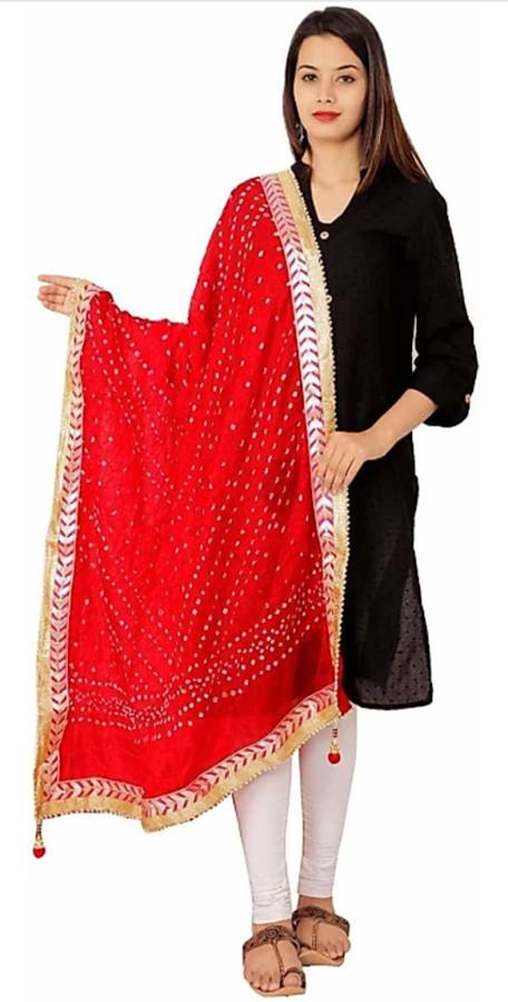 Art Silk Embroidered Red Women Dupatta