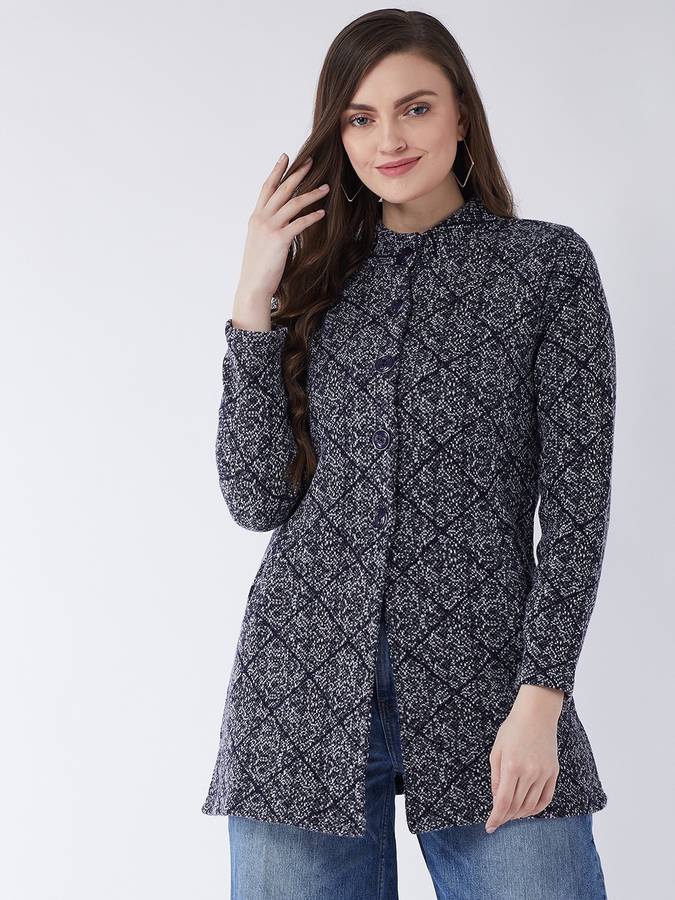 Women Button Graphic Print Cardigan