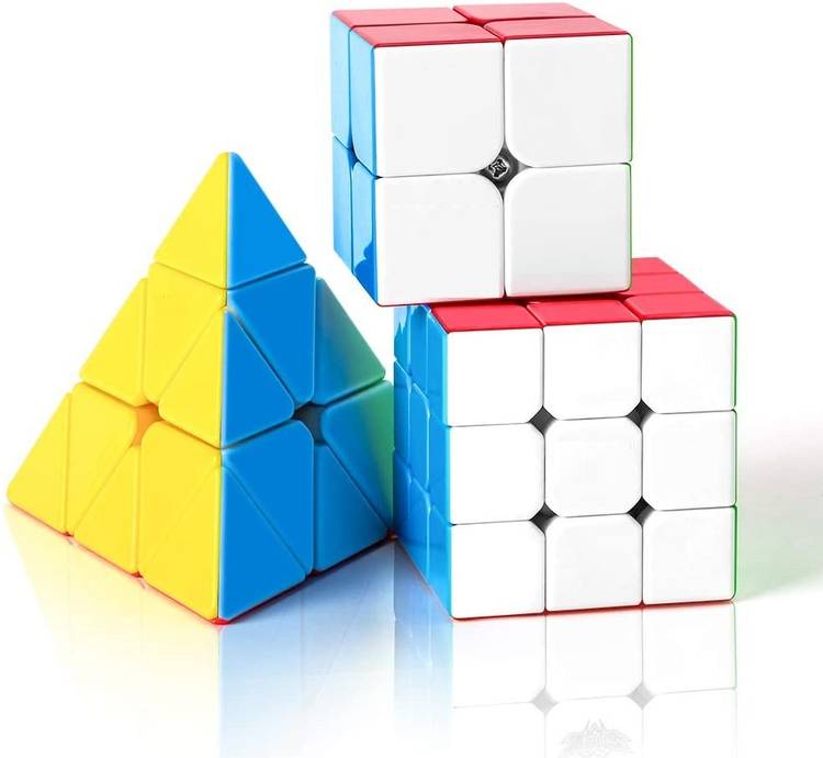 Authfort Speed Cube Set, Cyclone Boys 2x2x2 3x3x3 Pyramid Speed Cube Stickerless Magic Cube Set of 3