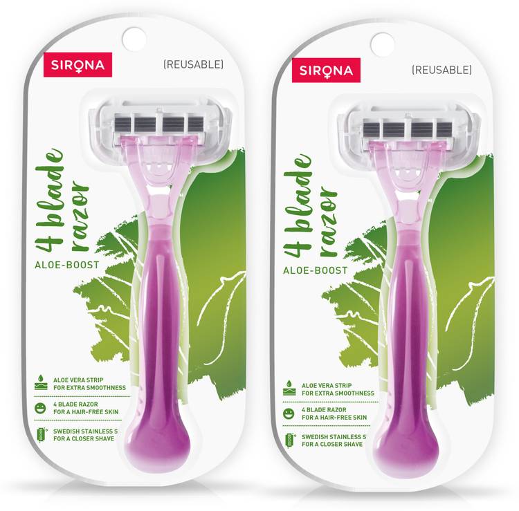 Sirona Reusable Hair Removal Razor for Women with Aloe Boost, Shaving Razor - Pack of 2