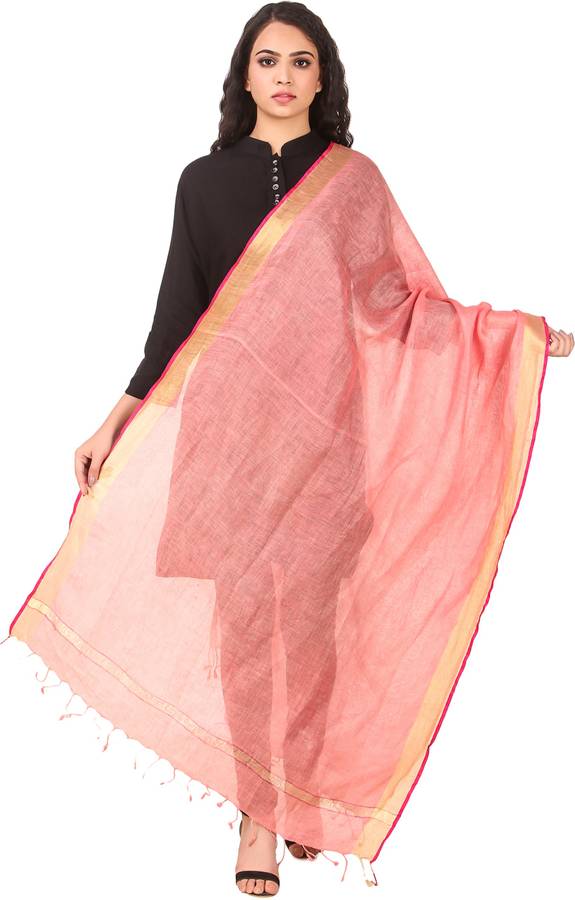 Linen Blend Solid Orange Women Dupatta