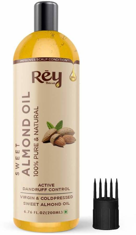 Rey Naturals 100% Pure & Natural Sweet Almond oil - Virgin & Cold pressed - for hair & skin - 200 ml Hair Oil Price in India