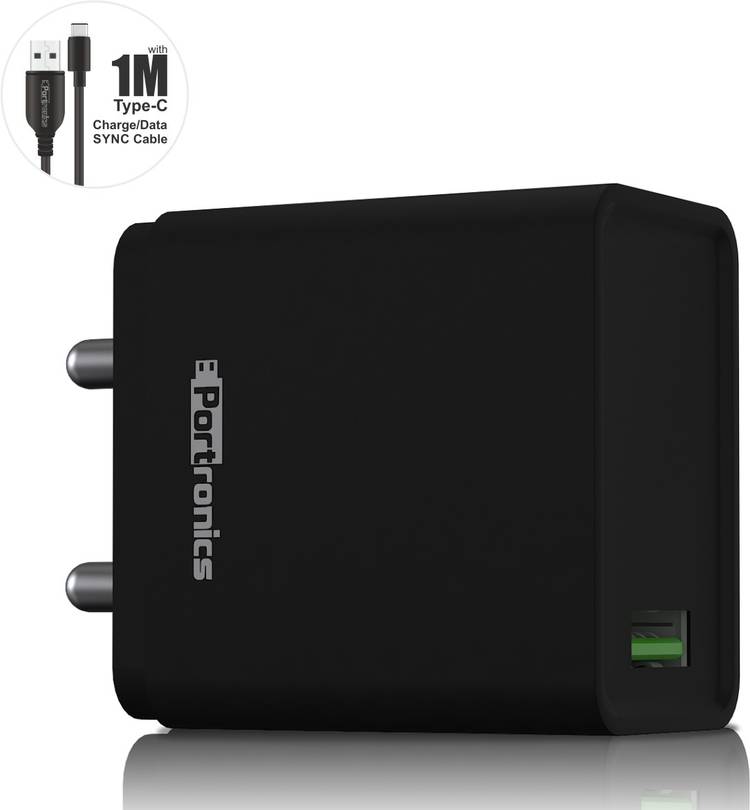 Portronics ADAPTO ONE 18 W 3 A Mobile Charger with Detachable Cable