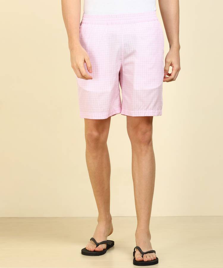 Checkered Men White, Pink Night Shorts