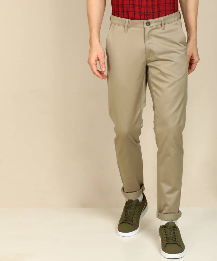 Tapered Men Brown Polycotton Trousers