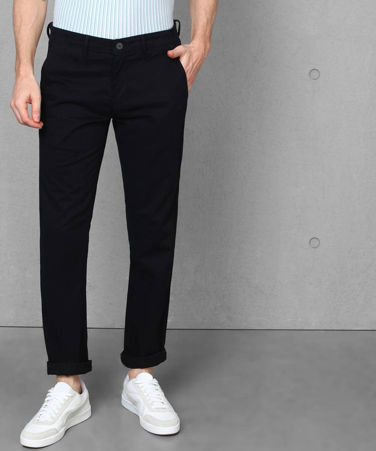 Slim Fit Men Pure Cotton Dark Blue Pure Cotton Trousers