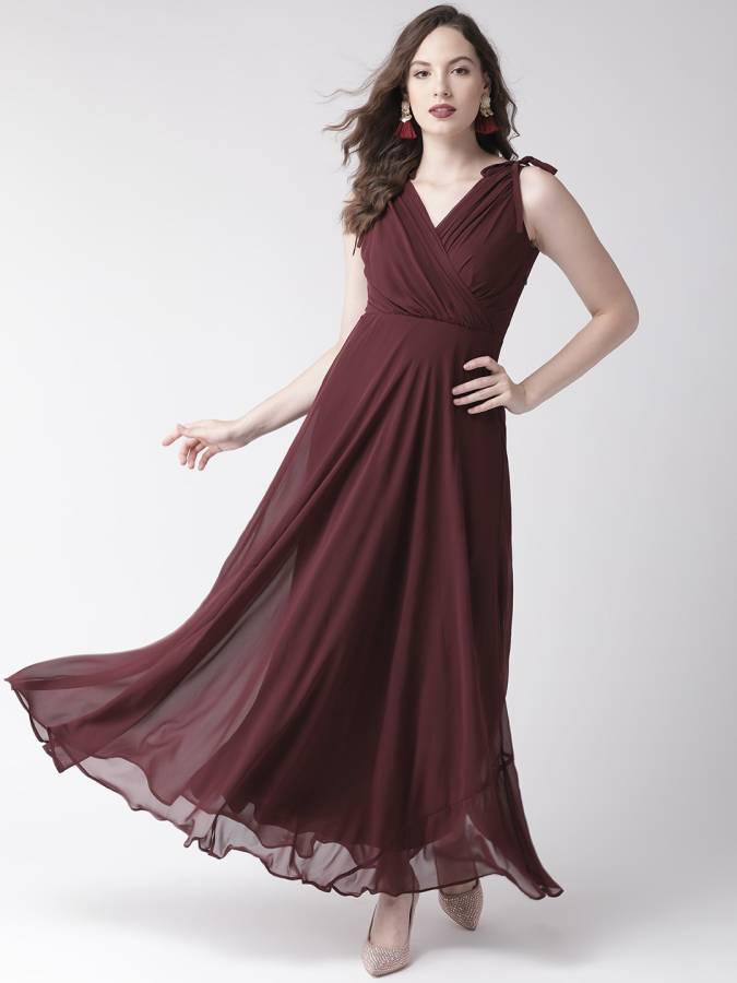Women Fit and Flare Maroon Dress Price in India