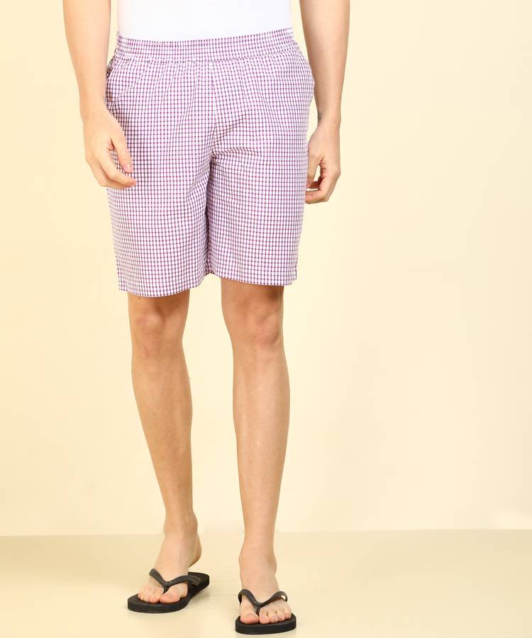 Checkered Men White, Purple Night Shorts