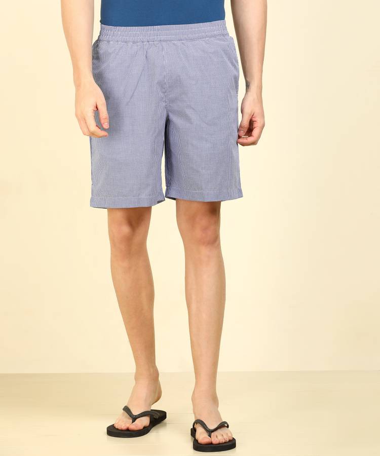 Checkered Men White, Blue Night Shorts