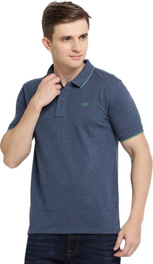 Self Design Men Polo Neck Dark Blue T-Shirt Price in India