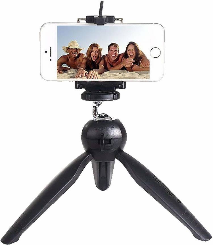 Foxton Mini Tripod Stand+ Universal Mobile Holder/Mobile Mount Clip, YT-228 for Digital Camera & iPhone, Android Phone Smartphones and Selfie Sticks, DSLR,with Universal Holder Tripod (Black, Supports Up to 1000 g) Tripod